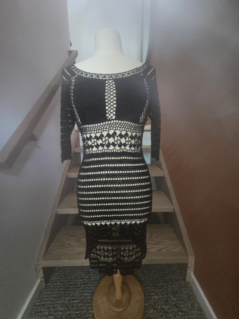A.B.S. Allen Schwartz Black Designer Crochet Midi Dress